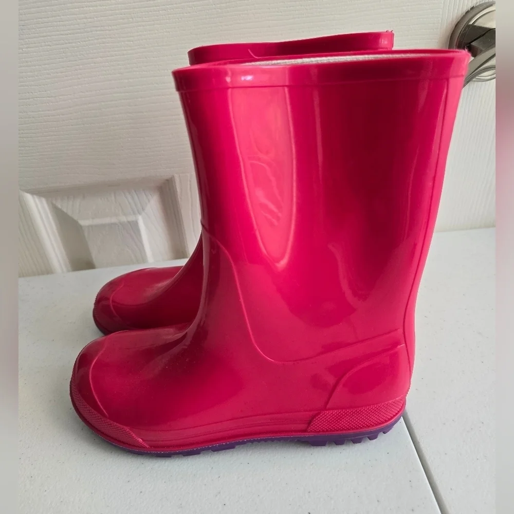 Vibrant Pink Rain Boots with Purple Soles